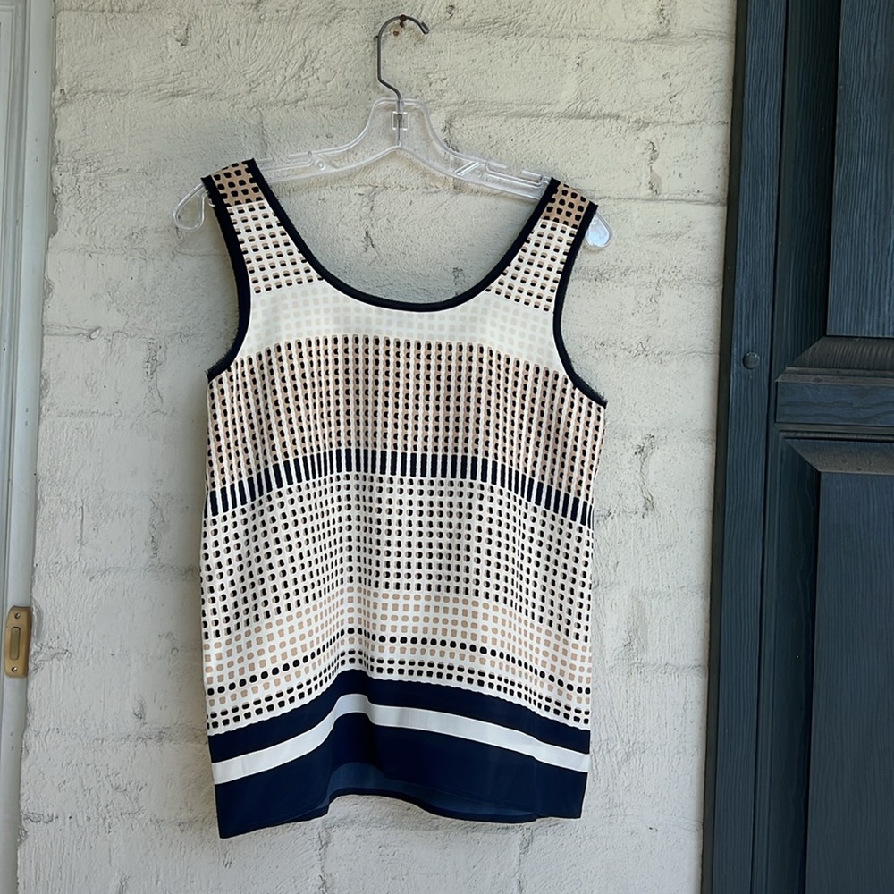 Vince Printed Silk Tank Top Dot Stripe Coastal Combo Size XS - Picture 9 of 14